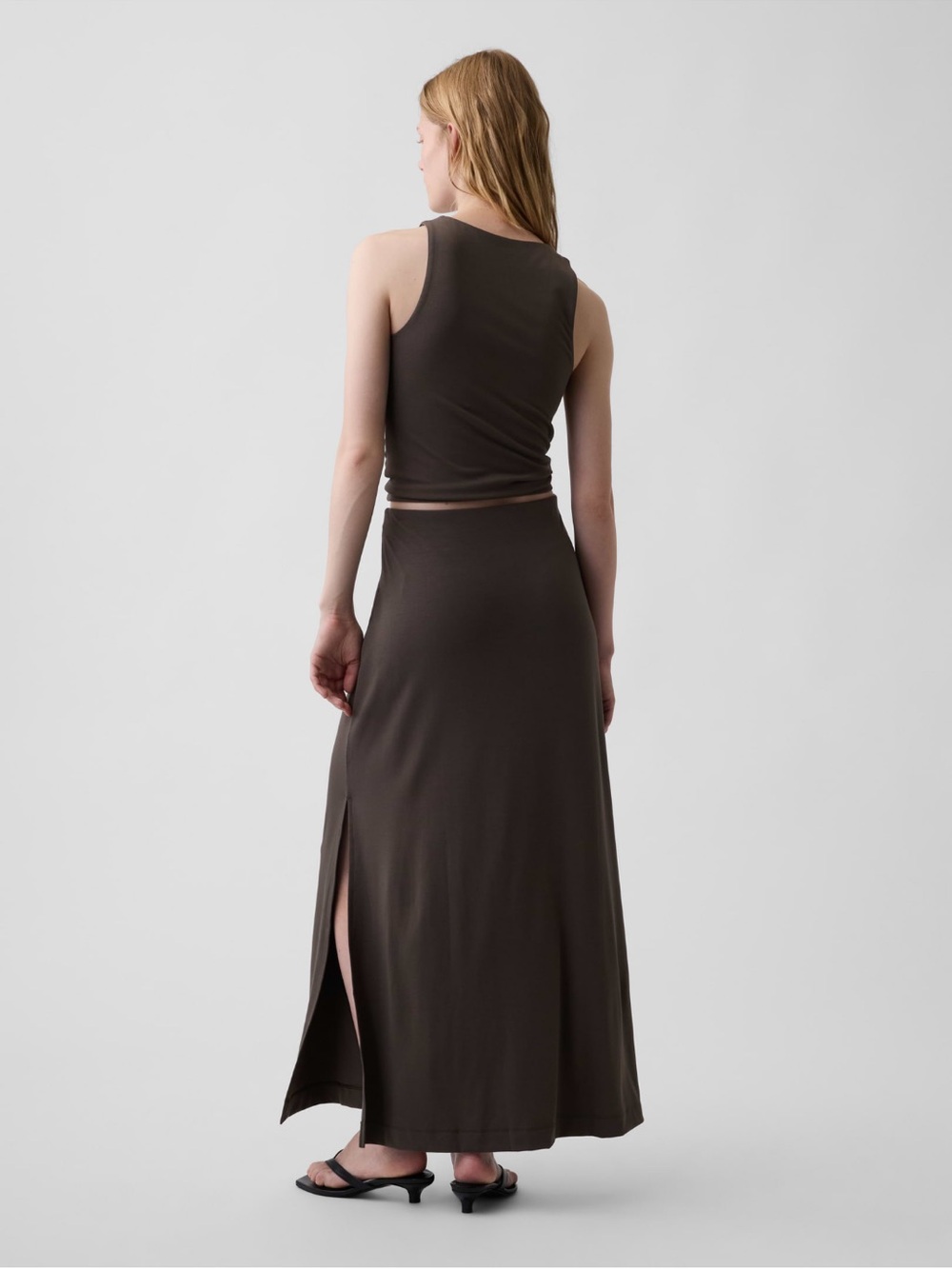 NWT- Gap Women's Olive Green Maxi Skirt and Top! Sleek Solid Silhouette - Picture 2 of 11